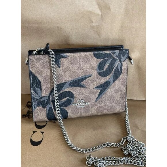 NWT COACH CY746 Slim Crossbody Bag in Signature Canvas & Leather With Bow Print - Picture 4 of 11